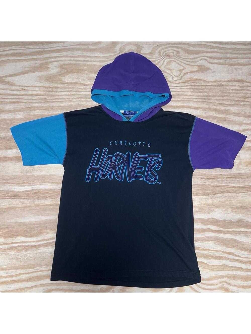 Vintage 90S Starter Nba Charlotte Hornets Embroidered Double Hooded Hoodie Sz M